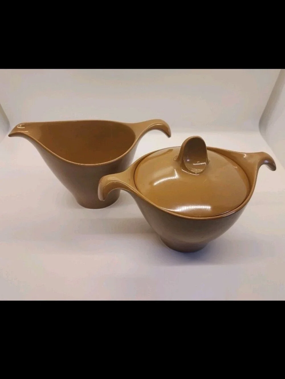 MCM Vintage Lenotex Lenox Melmac Melamine Sugar & Creamer Set Mocca Brown Nice!